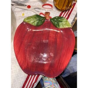 Golden Oak Ceramic Apple Shaped Serving Platter Red Hand Painted Fruit Plate